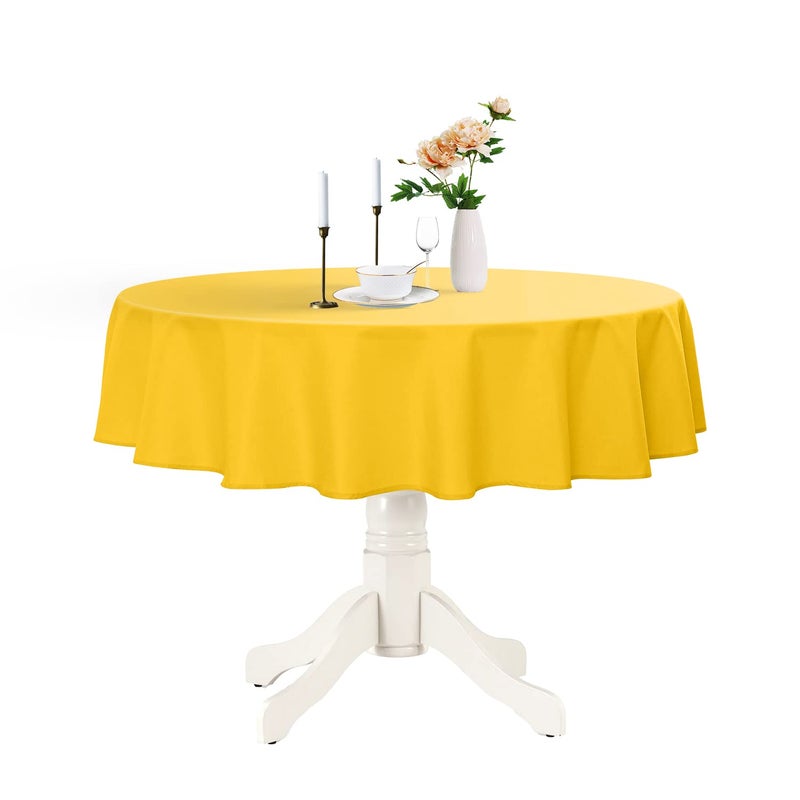 Romanstile Round Waterproof Tablecloth, Stain Resistant Washable Table Cloths Wrinkle Free Polyester Table Covers for Kitchen Dining Party Wedding Indoor and Outdoor - Yellow, 90 Inch - Image 1